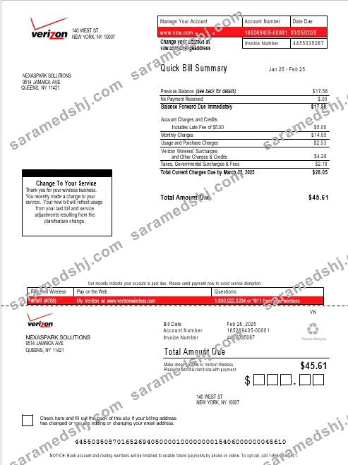USA Verizon business utility bill Word and PDF template, version 3